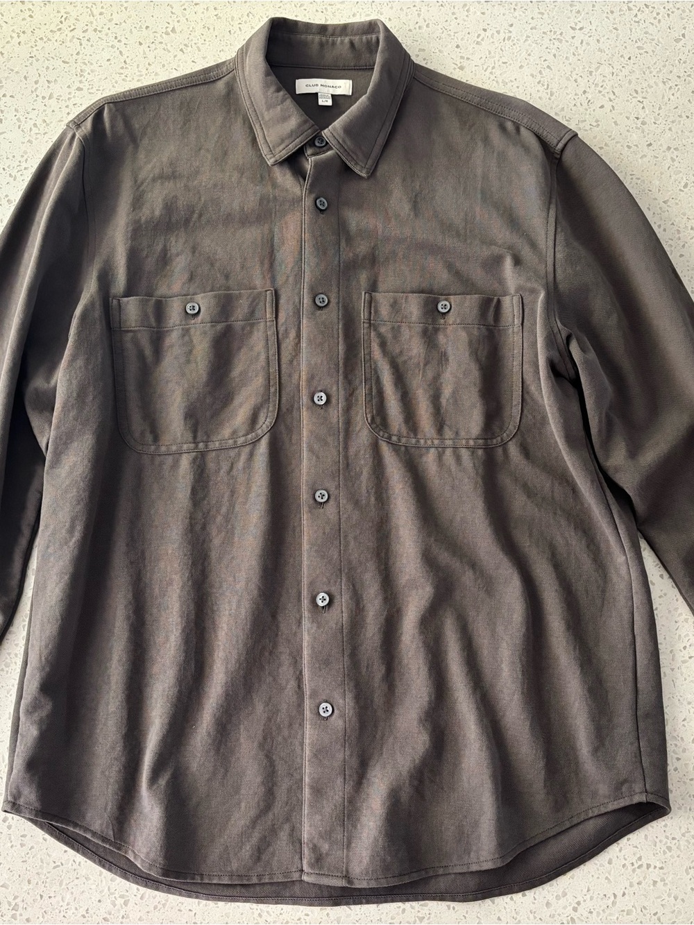 Men Club Monaco Large Brown long sleeve Twill Shirt Cotton Blend